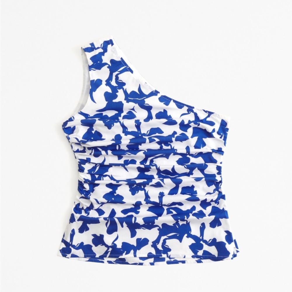 Asymmetrical poplin top nwt blue and white